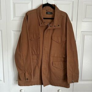 Mexx Jacket Mens XL Brown Canvas Chore Field Workwear Snap Zip Pockets EU 54